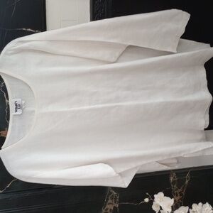 VTG EUC WHATS UP Designs 100% Linen White Long Sleeve Tunic Top. Chest 19"